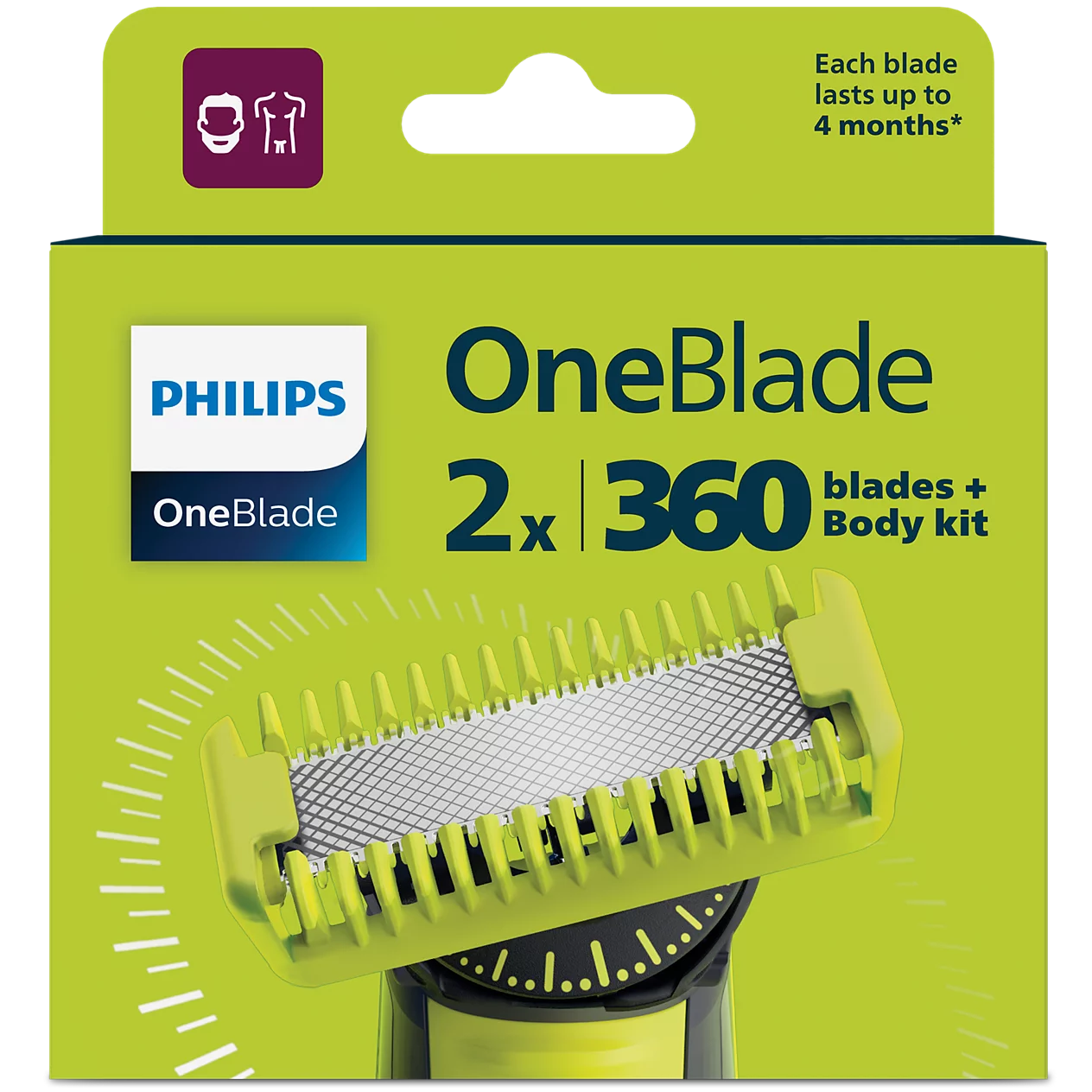 Philips OneBlade visage & corps x2 Lames 360 de rechange